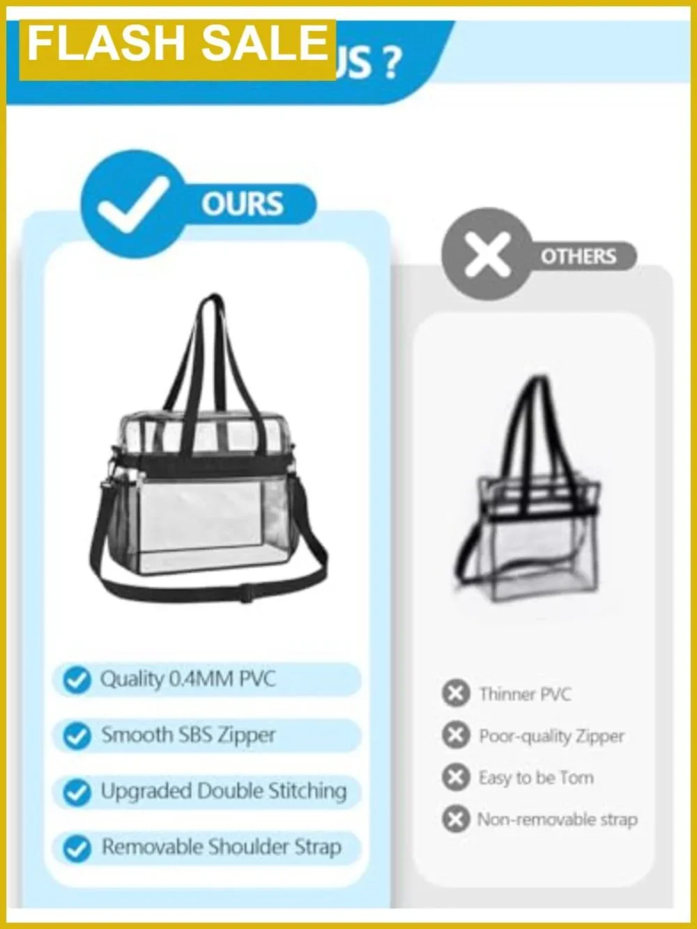 Clear Tote Bag Stadium Approved 12x12x6 PVC Water Resistant Crossbody